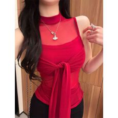 批发网纱带胸垫26年夏季小心机内搭外穿T恤女辣妹上衣假两件<b class='q'>短袖</b>T恤