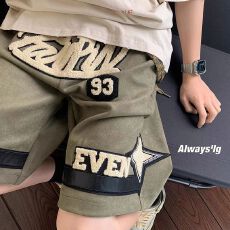 批发麂皮绒短裤男女夏季新款重工刺绣休闲运动五分裤