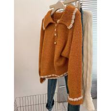 批发橘黄色翻领长袖针织衫<b class='q'>毛衣</b>女内搭可外穿2025新款慵懒风高级感上衣