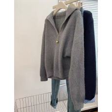 批发灰色翻领长袖针织衫<b class='q'>毛衣</b>女内搭可外穿2025新款韩系慵懒风软糯上衣