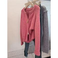 批发粉色双拉链长袖针织<b class='q'>毛衣</b>开衫外套女士内搭可外穿2025新款韩系上衣