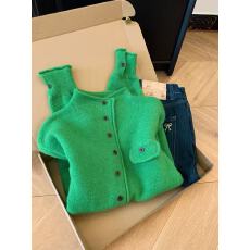 批发绿色半高领长袖<b class='q'>毛衣</b>开衫外套女内搭可外穿2025新款针织衫上衣秋季