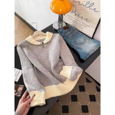 批发韩系复古娃娃领条纹牛角扣<b class='q'>毛衣</b>女冬季新款高级感软糯套头针织上衣