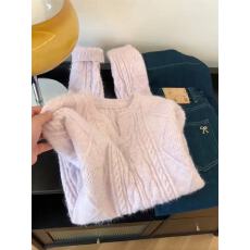 批发自留款推荐~粉紫色V领长袖针织衫女秋冬新款温柔甜美软糯百搭<b class='q'>毛衣</b>