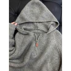 批发灰色羊毛连帽半拉链<b class='q'>毛衣</b>女秋冬松弛感内搭外穿宽松上衣