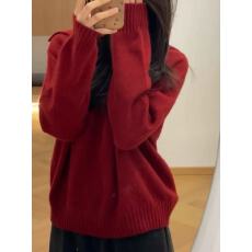 批发2026新款过年新年衣服可单穿叠穿超好看红色翻领毛衣女
