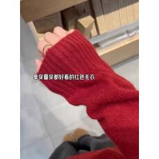 批发2026新款过年新年衣服可单穿叠穿超好看红色翻领毛衣女