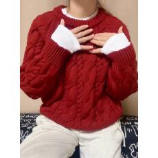 批发2026！新年氛围感红色麻花圆领宽松加厚针织毛衣女冬