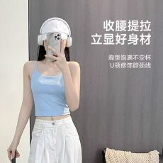 批发法式性感纯欲风蓝色吊带小背心女夏季甜辣妹内搭打底短款外穿上衣