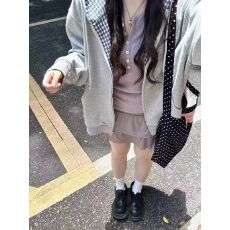 批发<b class='q'>韩国</b>东大门超火美式复古格子连帽开衫卫衣女秋慵懒学院风<b class='q'>情侣</b><b class='q'>外套</b>