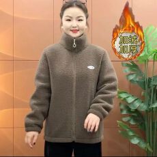 批发冬季大码加绒加厚棉衣<b class='q'>妈妈装</b>保暖上衣减龄纯色宽松羊羔绒<b class='q'>外套</b>女装