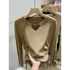 批发设计感抽绳镂空毛衣女长袖秋装2026新款<b class='q'>修身</b>气质小众针织内搭上衣