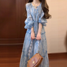 批发<b class='q'>长袖</b>连衣裙女宽松新款早春收腰显瘦<b class='q'>大码</b>a字长裙子