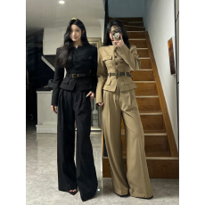 批发韩系新款2025秋季新款通勤西服外套上衣<b class='q'>女</b>装阔腿裤<b class='q'>长裤</b>子显瘦套装