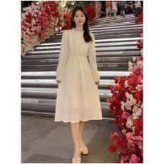 批发带内里】法式连衣裙子春秋冬季新款女士长袖小个子高端雪纺轻奢