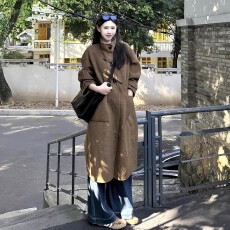 批发韩系复古牛角扣中长款呢子大衣女秋冬新款小个子宽松立领毛呢<b class='q'>外套</b>
