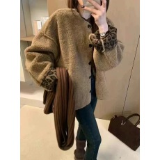 批发豹纹内里羊羔毛<b class='q'>外套</b>女欧洲站2025秋装<b class='q'>新款</b>欧货女装皮毛一体上衣潮