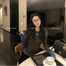 批发撞色打底衫女秋冬内搭长袖上衣设计感小众高级感