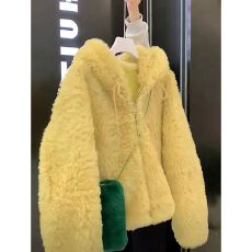 批发羊羔毛外套女短款连帽2025秋冬新款<b class='q'>双面</b>毛绒加厚<b class='q'>大衣</b>保暖卫衣女