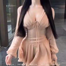 批发法式<b class='q'>波点</b>v领长袖雪纺<b class='q'>连衣裙</b>女夏季大码胖mm设计感别致收腰a字短裙