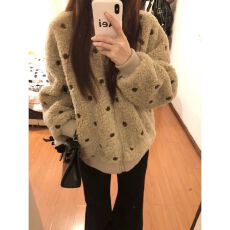 批发慵懒风毛茸波点羊羔毛厚<b class='q'>外套</b>女冬季2025新款休闲宽松百搭毛绒上衣