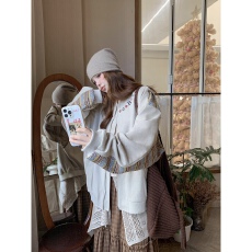 批发<b class='q'>春</b>秋刺绣美式复古民族风织带拼接夹克女设计感小众宽松外套潮