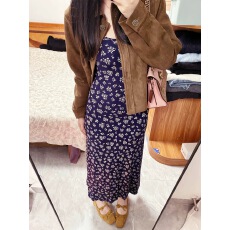 批发咖色麂皮外套女短款2025年<b class='q'>春</b>秋韩系宽松休闲美式复古机车夹克上衣