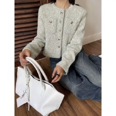 批发高级感粗花毛呢小香风外套女秋季法式气质长袖短款千金感开衫上衣