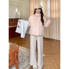 批发小个子短款<b class='q'>蕾丝</b>花边拼接棉服棉衣女冬季韩系学院风减龄面包服外套