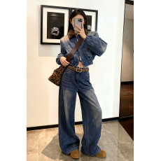 批发2025冬季新款韩版复古羊羔毛翻领<b class='q'>牛仔</b>棉服女加厚保暖外套高腰显瘦