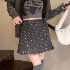 批发女装木耳花边波点短裙女秋冬修身高腰显瘦百搭<b class='q'>包臀</b>a字<b class='q'>半身裙</b>
