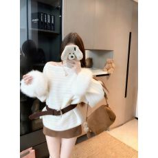 批发法式斜肩毛毛袖高级感套头毛衣女秋<b class='q'>冬</b>慵懒风绝美软糯气质宽松上衣