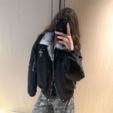 批发美式个性高街座山雕毛领十字架棉衣棉服男女冬季加厚保暖外套潮流