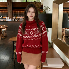 批发费尔岛圣诞<b class='q'>高领</b><b class='q'>毛衣</b>女针织衫上衣