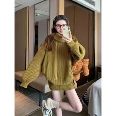 批发红色围巾毛衣两件套女2025新款冬季宽松软糯慵懒针织半身裙两件套