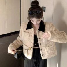 批发外套小香<b class='q'>内胆</b>外套女2025秋冬季加厚保暖撞色翻领上衣服女