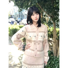 批发韩系<b class='q'>甜美</b>风针织开衫女秋季小狗提花毛衣外套设计感休闲短裙两件套