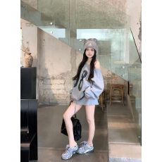 批发印花字母露肩宽松卫衣<b class='q'>半身裙</b>两件套装