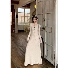 批发套装早秋韩系气质穿搭一整套秋冬季<b class='q'>女</b>装毛边上衣<b class='q'>半身裙</b>两件套