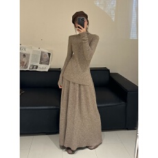 批发套装秋冬新款时尚高领打底套装高腰<b class='q'>半身裙</b>气质简约针织两件套