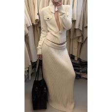 批发韩版巨好看千金风拉链针织衫半身裙两件套女春秋季修身高级感套装