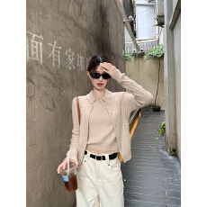 批发针织开衫毛衣女秋季复古刺绣外穿polo领打底衫