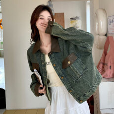 批发独特<b class='q'>牛仔</b>拼皮短<b class='q'>外套</b>女春秋2025新款通勤百搭可盐可甜短款<b class='q'>上衣</b>