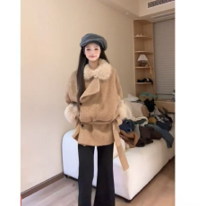 批发冬季美式高级感加厚小个子短款棕色毛茸茸外衣