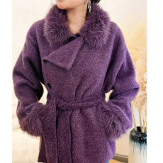批发冬季美式高级感加厚小个子短款紫色毛茸茸外衣