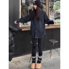 批发中长款牛仔衬衫女<b class='q'>冬</b>季新款小个子叠穿内搭开衫衬衣外套