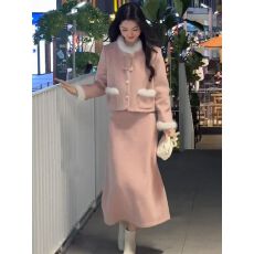 批发高级感毛呢新中式气质外套+<b class='q'>半身</b>裙女冬季时尚两件套