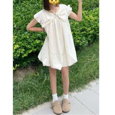 批发甜美蓬蓬<b class='q'>花苞</b><b class='q'>连衣裙</b>夏小个子无袖蝴蝶结斗篷乖巧公主裙娃娃领宽松