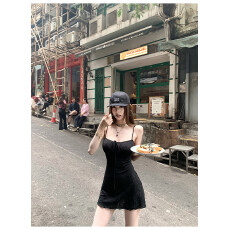 批发复古度假风绑带吊带<b class='q'>连衣裙</b>女夏季新款辣妹收腰显瘦性感包臀长裙子