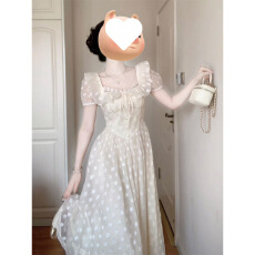 批发法式温柔风纯色<b class='q'>连衣裙</b>子女装少女夏季新款小个子收腰显瘦气质长裙